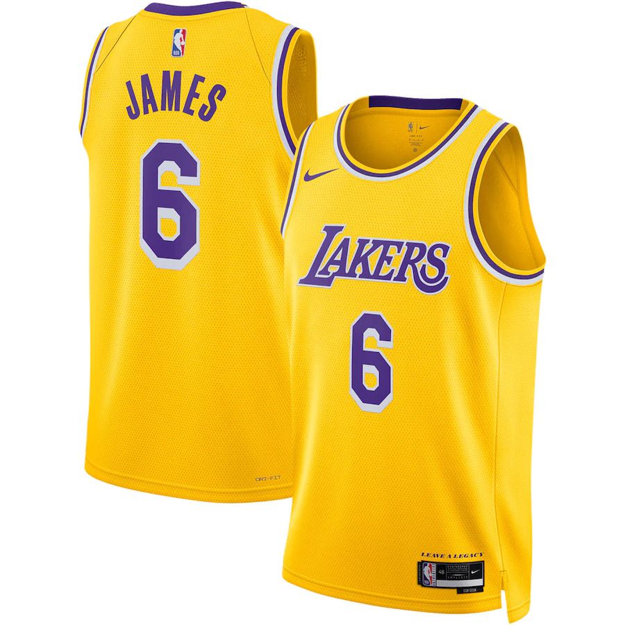 Men Los Angeles Lakers #6 LeBron James Nike Gold Icon Edition 2022-23 Swingman NBA Jersey